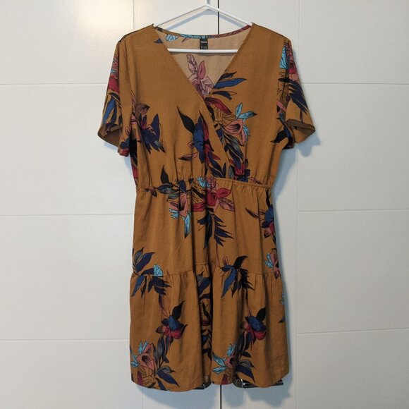 Mustard Yellow Floral Dress with Sleeves - Picture 1 of 7